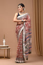 Pure  Hand block printed cotton linen saree with blouse (114)