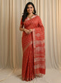 Pure  Hand block printed cotton linen saree with blouse (117)
