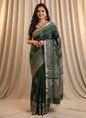 Pure  Hand block printed cotton linen saree with blouse (118)
