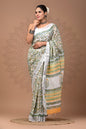 Pure  Hand block printed cotton linen saree with blouse (119)