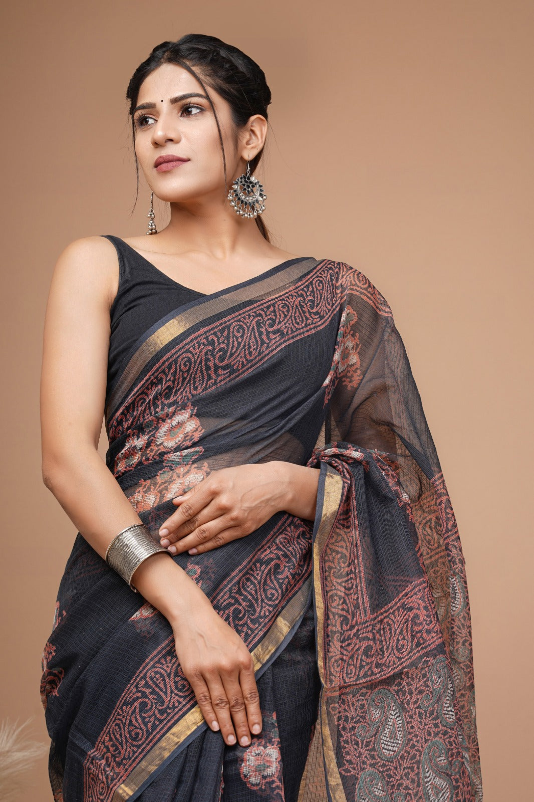 Pure Hand Block Printed Kota Doriya Sarees With Blouse (124)