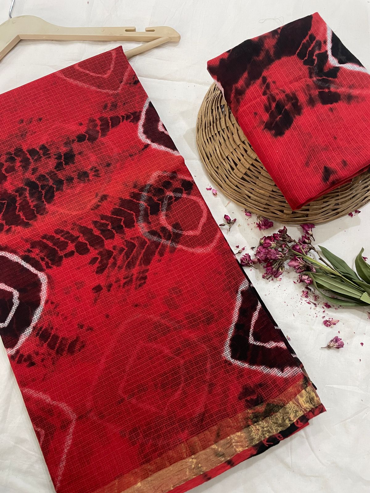 Pure Hand Block Printed Kota Doriya Sarees With Blouse (129)