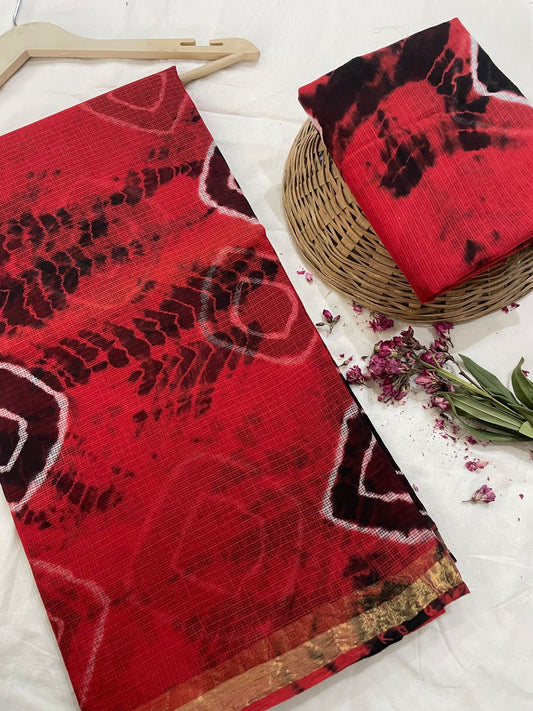 Pure Hand Block Printed Kota Doriya Sarees With Blouse (129)