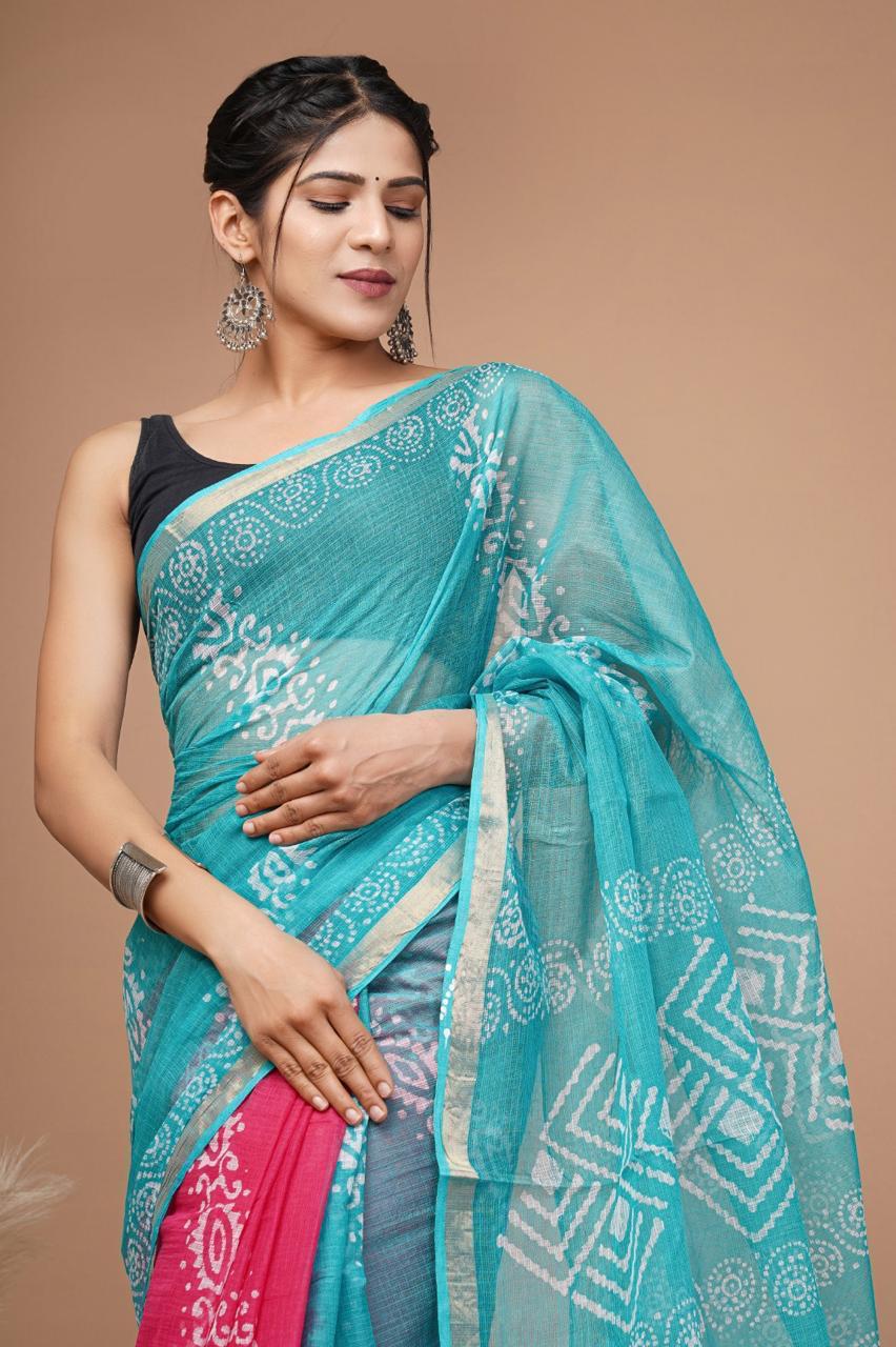 Pure Hand Block Printed Kota Doriya Sarees With Blouse (133)