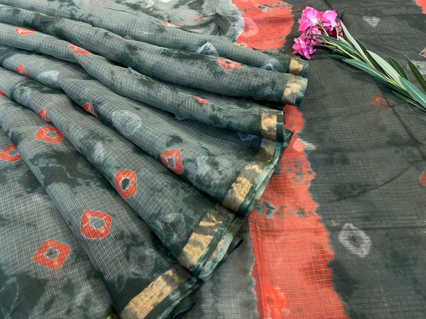 Pure Hand Block Printed Kota Doriya Sarees With Blouse (134)
