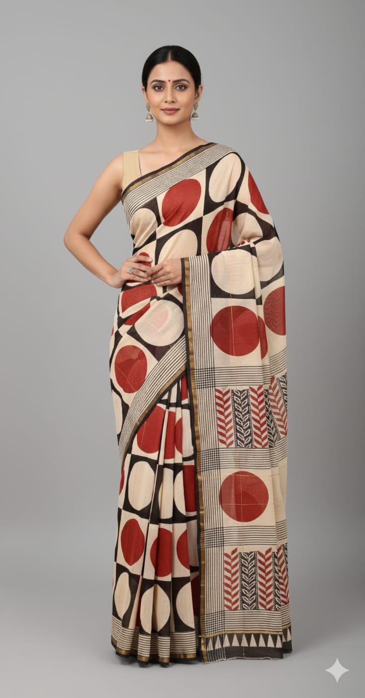 Chanderi Silk Sarees with Beautiful Hand Block Prints (141)