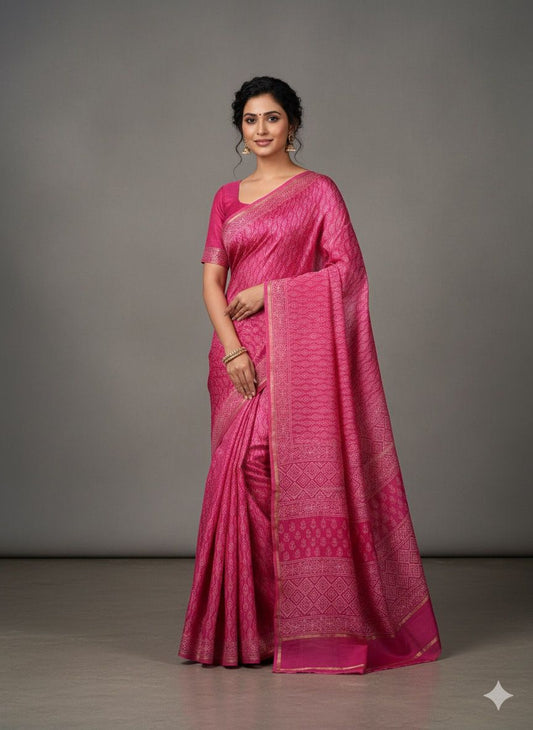 Chanderi Silk Sarees with Beautiful Hand Block Prints (144)