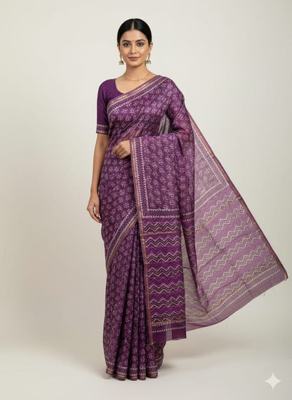 Chanderi Silk Sarees with Beautiful Hand Block Prints (145)
