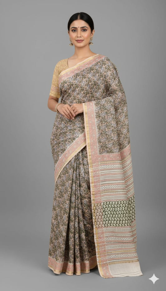 Chanderi Silk Sarees with Beautiful Hand Block Prints (148)