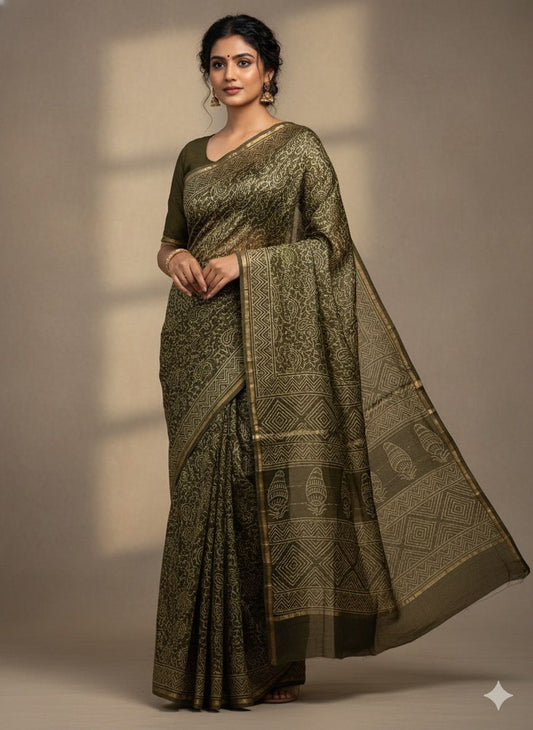 Chanderi Silk Sarees with Beautiful Hand Block Prints (151)
