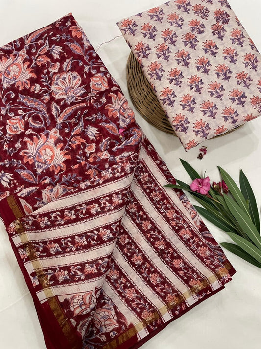 Chanderi Silk Sarees with Beautiful Hand Block Prints (152)