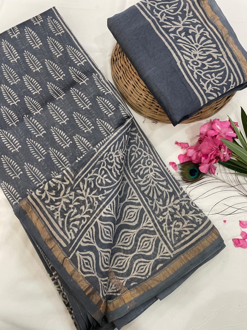 Chanderi Silk Sarees with Beautiful Hand Block Prints (155)