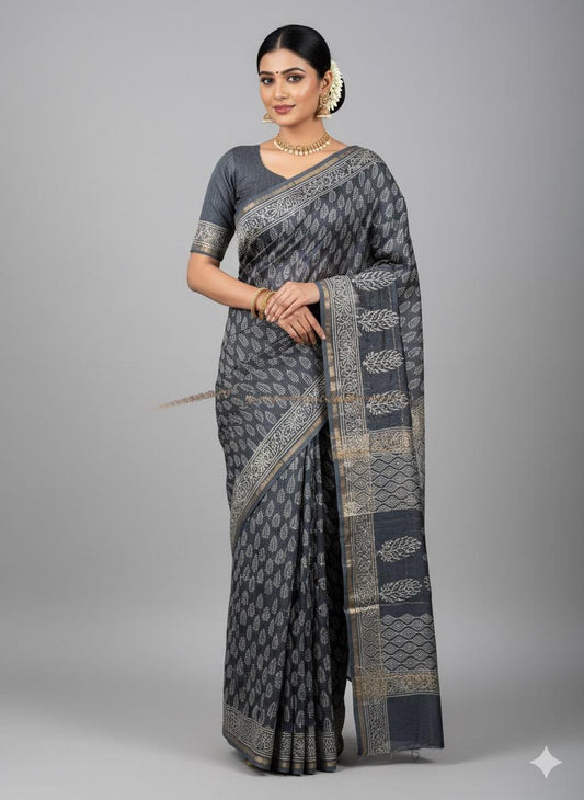 Chanderi Silk Sarees with Beautiful Hand Block Prints (155)