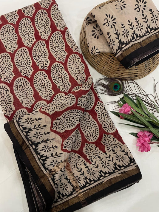 Chanderi Silk Sarees with Beautiful Hand Block Prints (159)