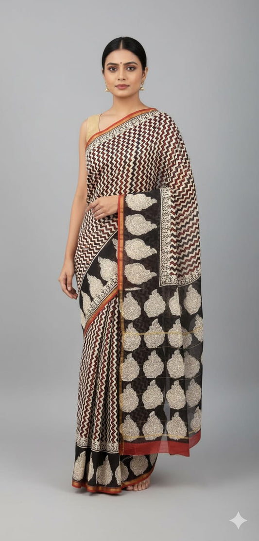 Chanderi Silk Sarees with Beautiful Hand Block Prints (165)