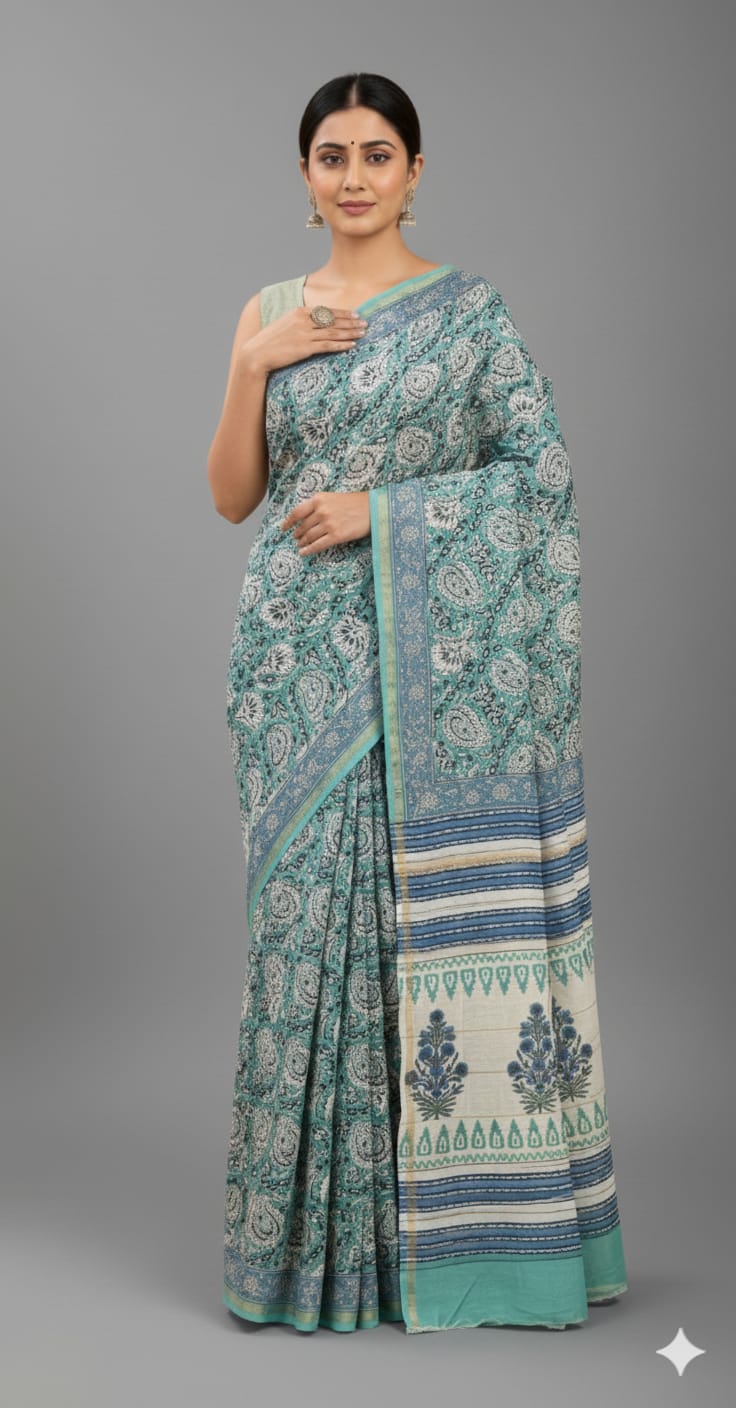 Chanderi Silk Sarees with Beautiful Hand Block Prints (172)