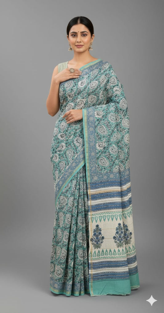 Chanderi Silk Sarees with Beautiful Hand Block Prints (172)
