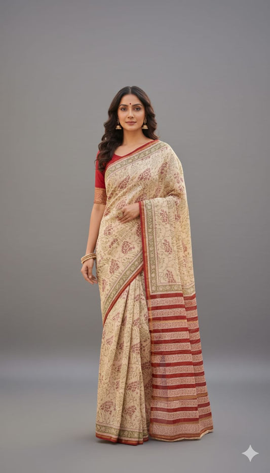 Chanderi Silk Sarees with Beautiful Hand Block Prints (173)