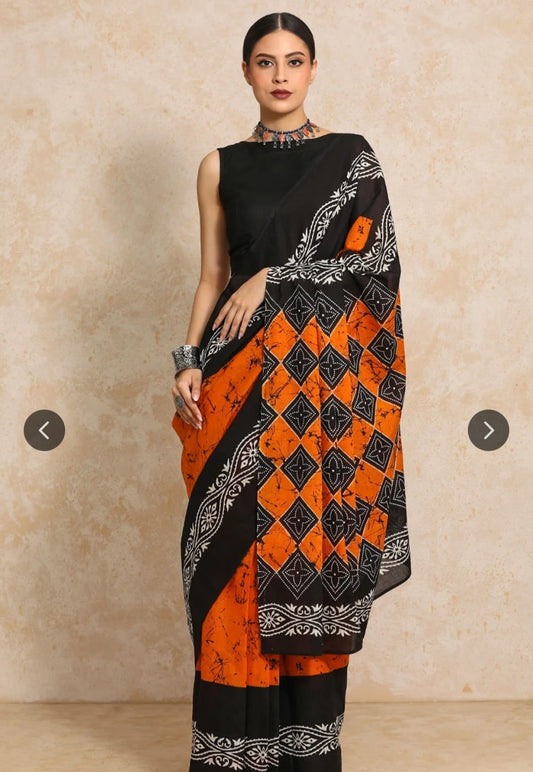 Bagru Block Print Cotton mulmul Sarees  (2)