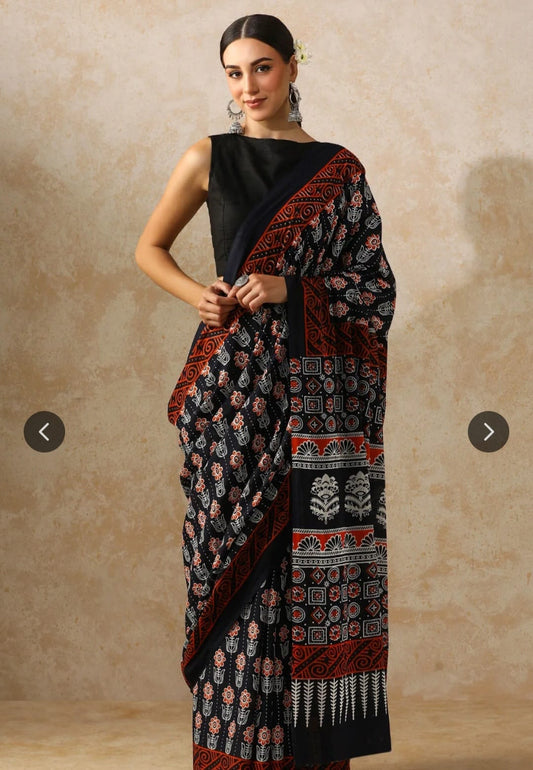 Bagru Block Print Cotton mulmul Sarees  (5)