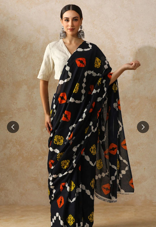 Bagru Block Print Cotton mulmul Sarees  (6)