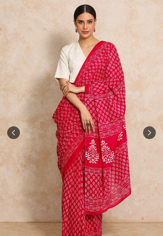 Bagru Block Print Cotton mulmul Sarees  (40)