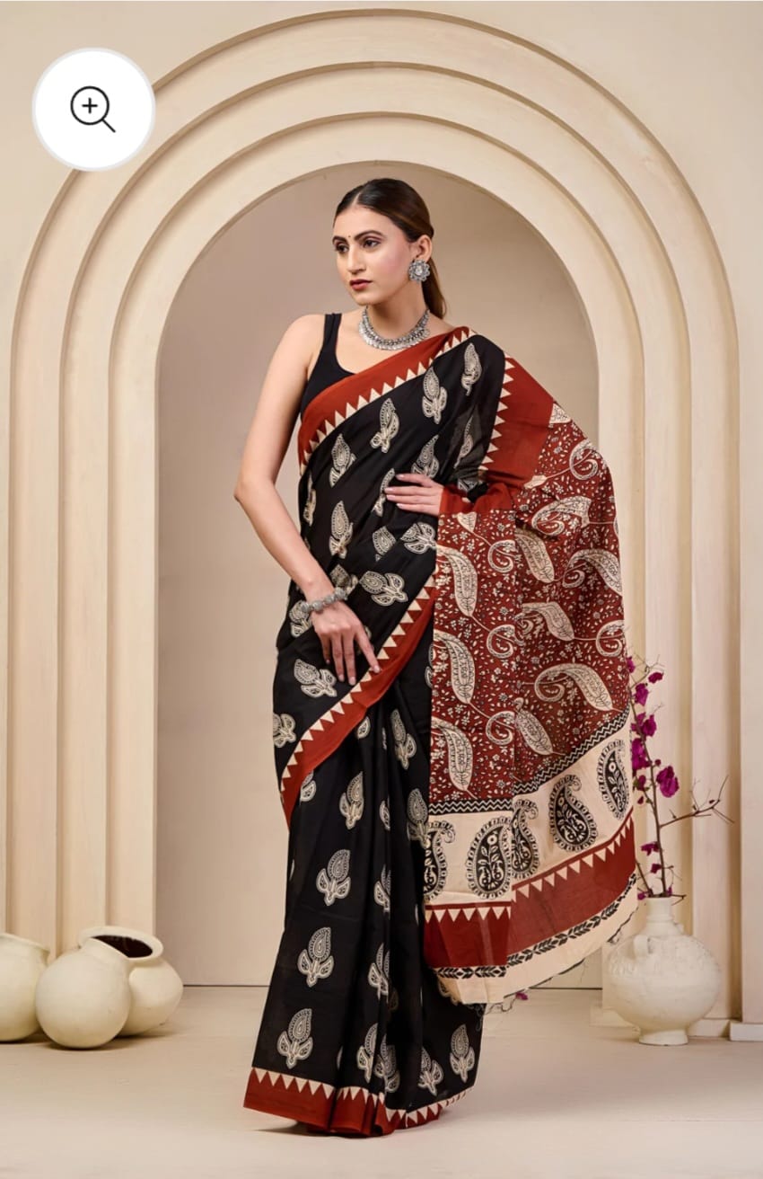Bagru Block Print Cotton mulmul Sarees  (41)