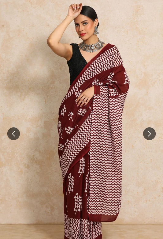 Bagru Block Print Cotton mulmul Sarees  (42)