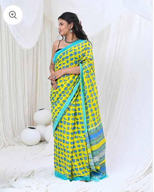 Bagru Block Print Cotton mulmul Sarees  (43)