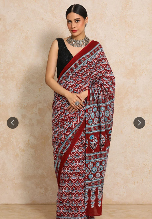 Bagru Block Print Cotton mulmul Sarees  (44)
