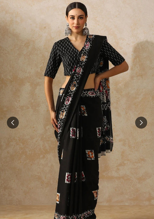 Bagru Block Print Cotton mulmul Sarees  (47)