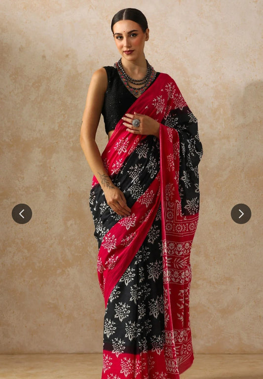 Bagru Block Print Cotton mulmul Sarees  (48)