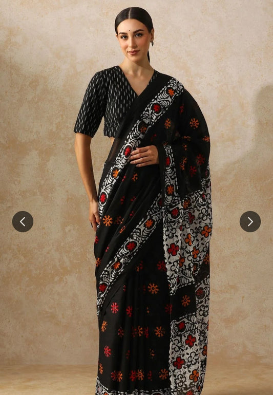 Bagru Block Print Cotton mulmul Sarees  (49)