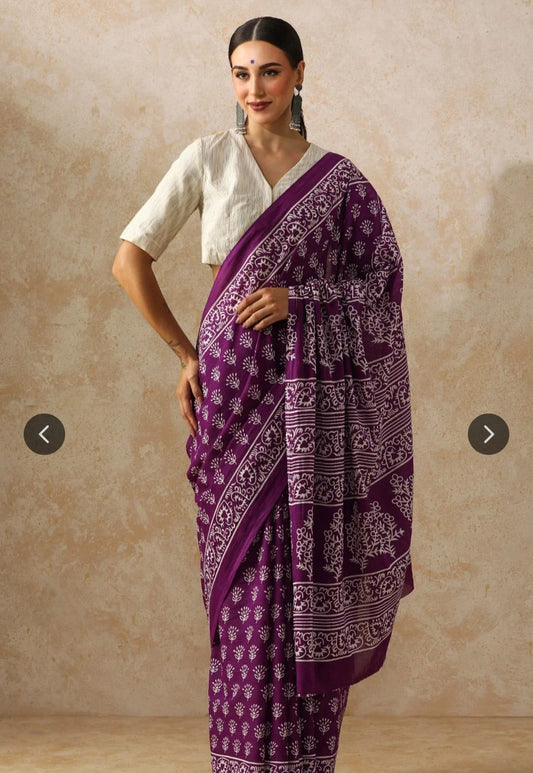 Bagru Block Print Cotton mulmul Sarees  (52)