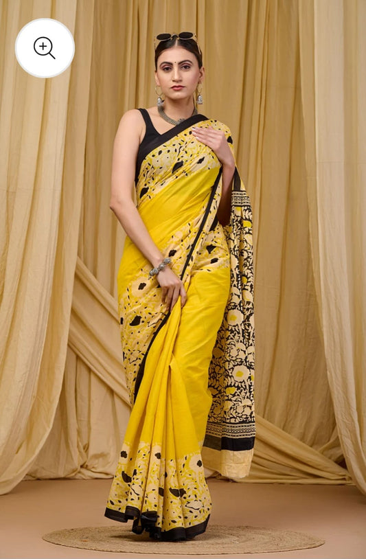 Bagru Block Print Cotton mulmul Sarees  (57)