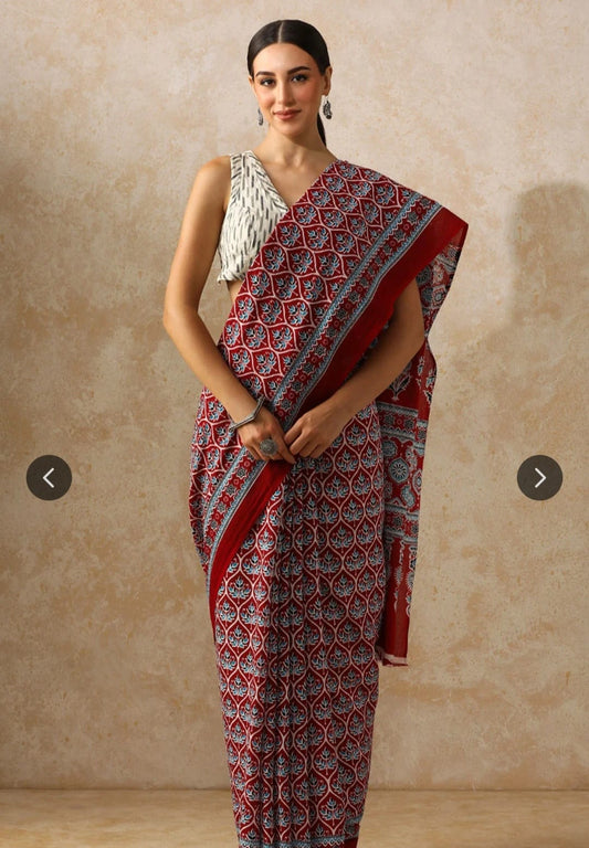 Bagru Block Print Cotton mulmul Sarees  (59)