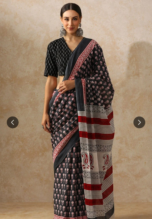 Bagru Block Print Cotton mulmul Sarees  (62)