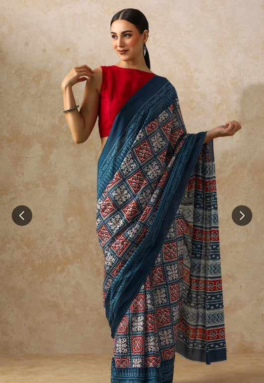 Bagru Block Print Cotton mulmul Sarees  (66)