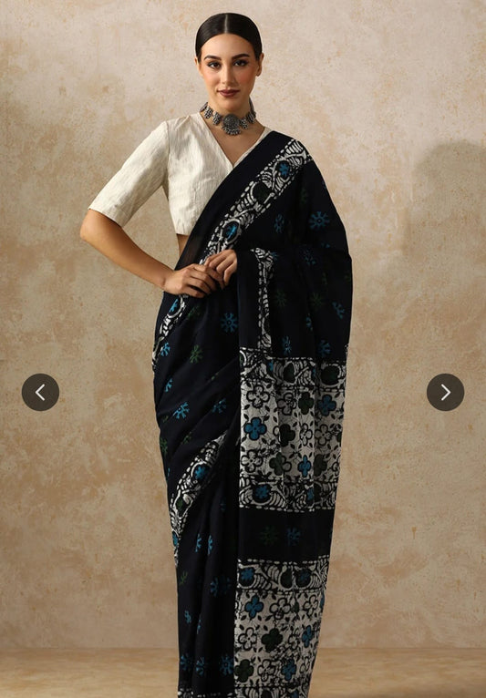 Bagru Block Print Cotton mulmul Sarees  (77)