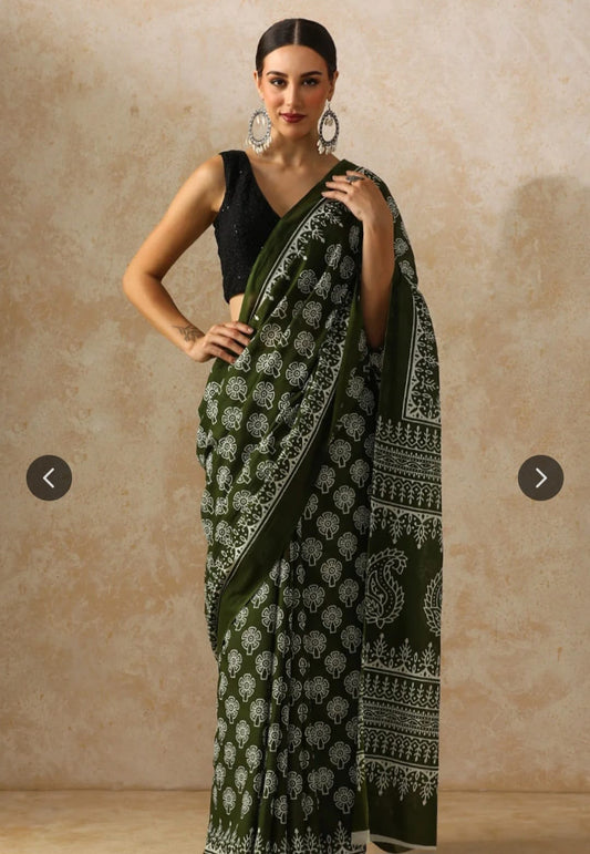 Bagru Block Print Cotton mulmul Sarees  (79)