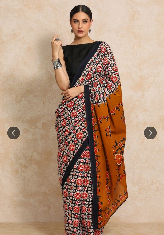 Bagru Block Print Cotton mulmul Sarees  (82)