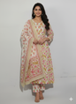 Floral Printed Pure Cotton Regular Kurta With Trousers & Dupatta (Pink off-white)