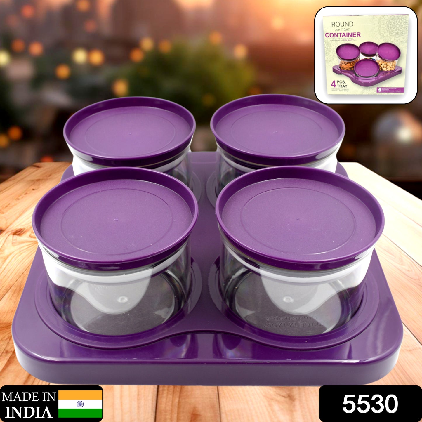 Airtight Plastic 4 Pc Storage Container Set With Tray