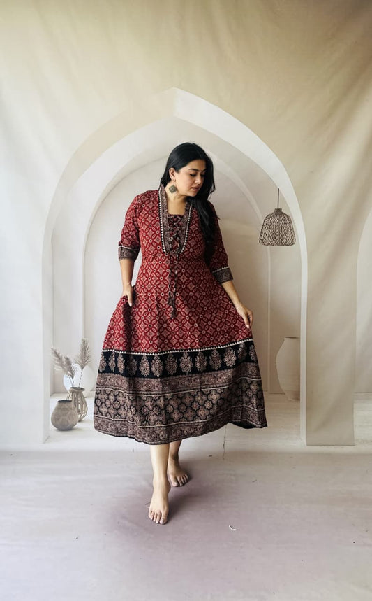 Ajrakha hand block print Aline Kurti