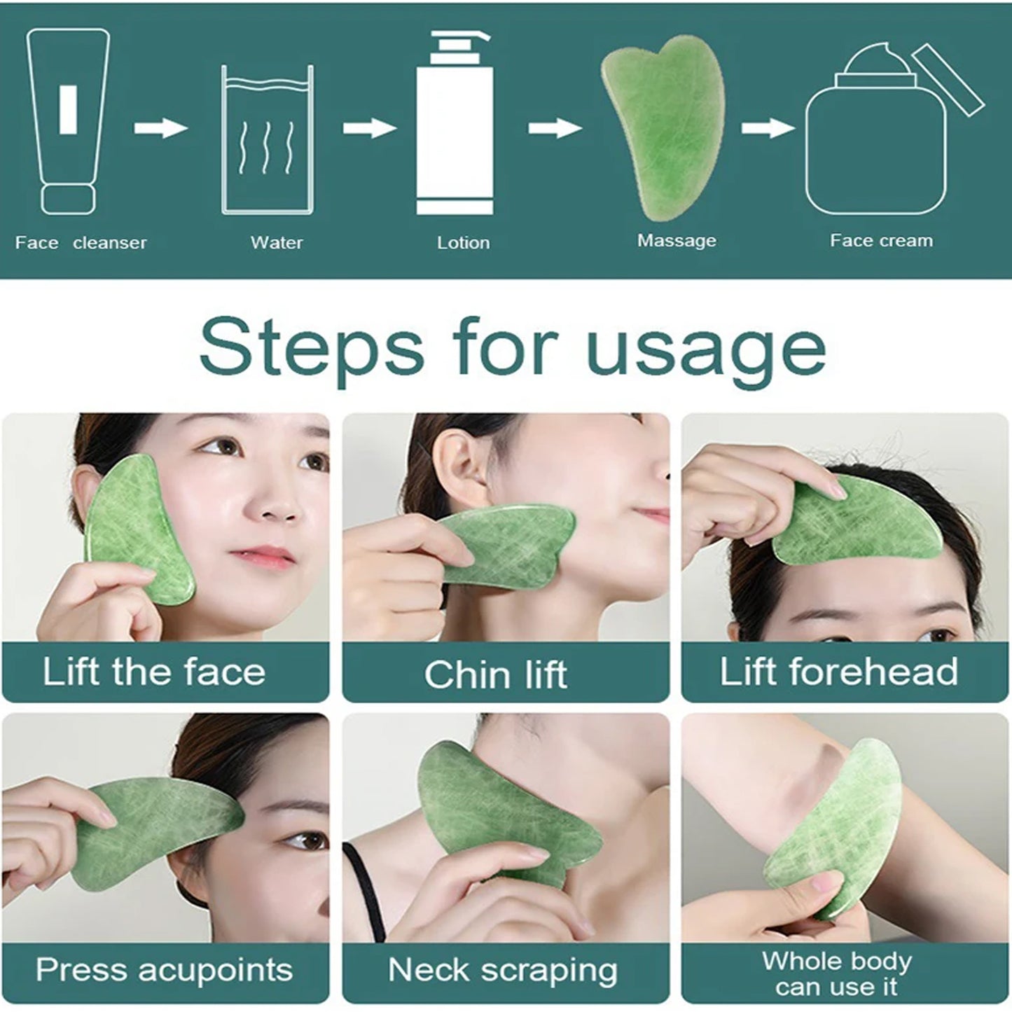 Gua Sha Stone And Anti Aging Jade Roller Massager