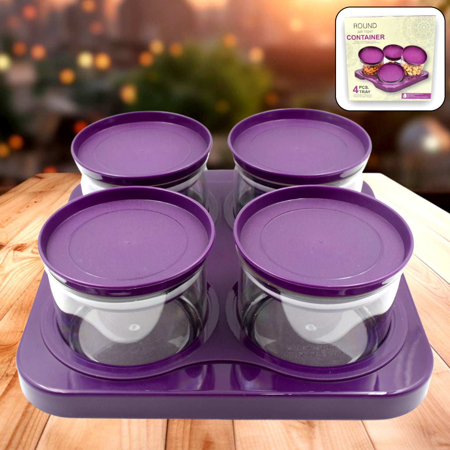 Airtight Plastic 4 Pc Storage Container Set With Tray