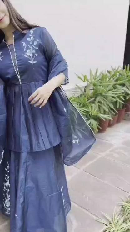 Hand Painted Chanderi Lehenga Set