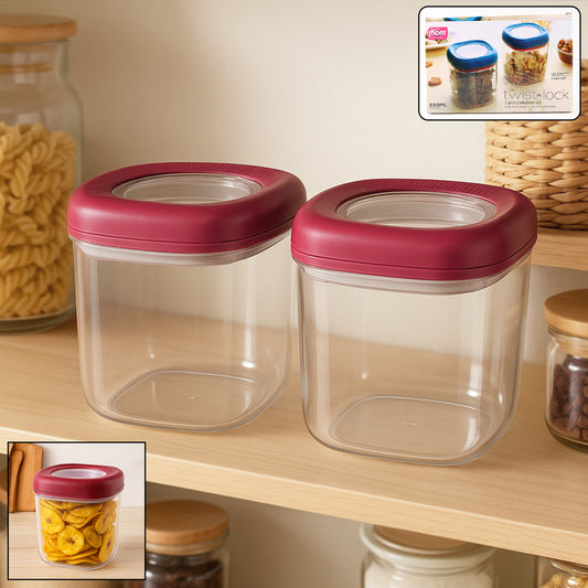 Transparent Twist Lock Kitchen Storage Container Set (Approx 800ml  2pc)
