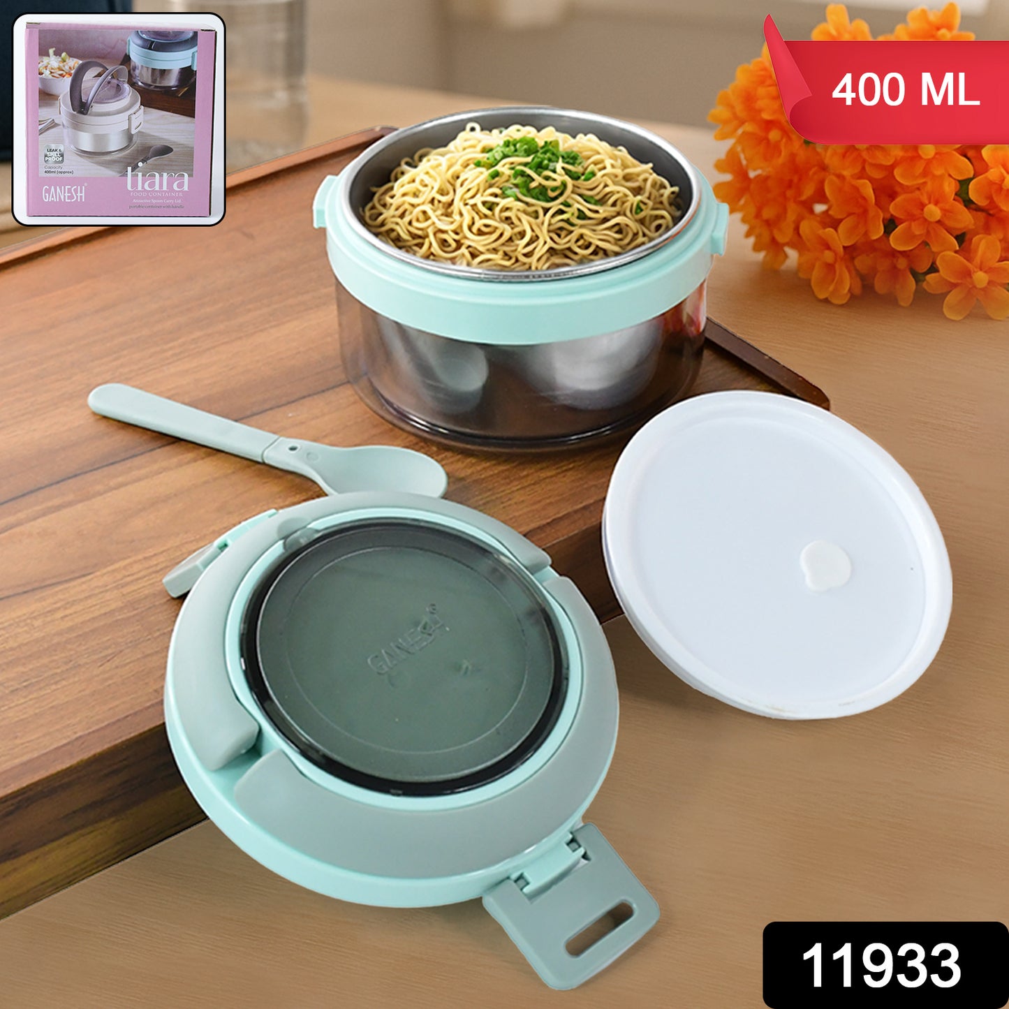 Tiara 400ml Stainless Steel Insulated Lunch Box With Leakproof Lid  Folding Spoon